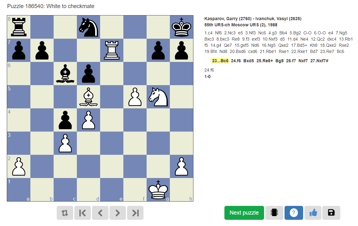 A chess puzzle displayed at the main page of Chessgames.com.